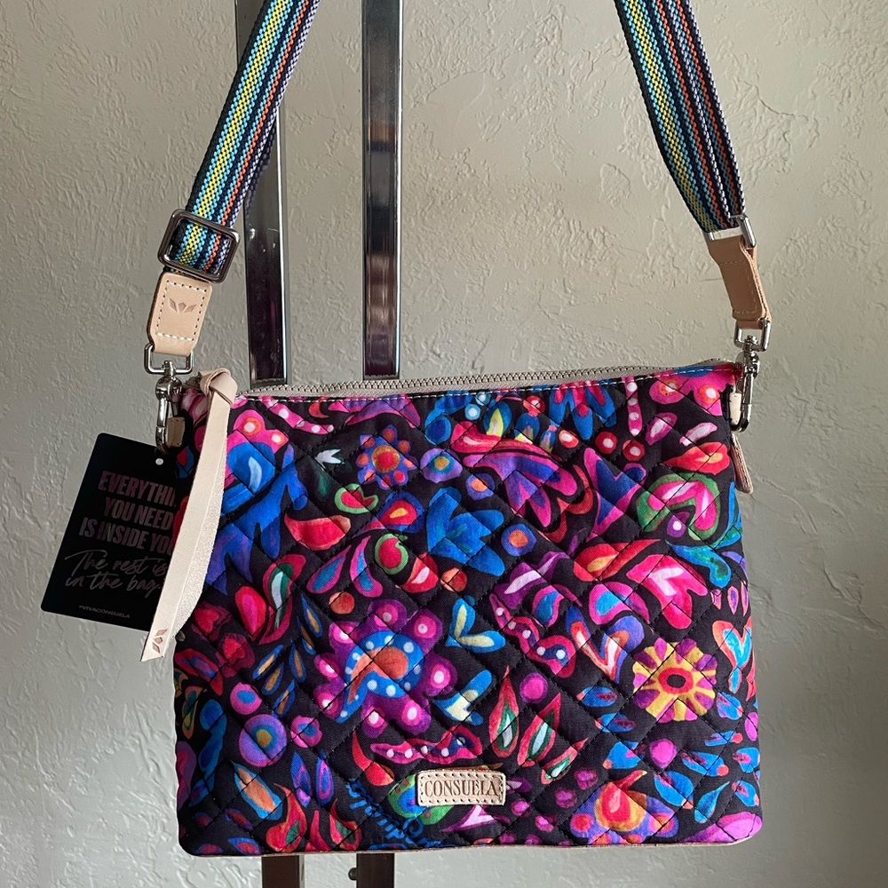 Consuela Crossbody Bag Pink and Blue with Artistic Geometric Design